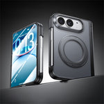 Til iPhone Fold Case med HD Klart Hærdet Glasfilm Magnetisk Roterbar Støtteben PC Telefoncover