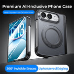 Til iPhone Fold Case med HD Klart Hærdet Glasfilm Magnetisk Roterbar Støtteben PC Telefoncover