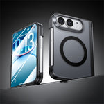 For iPhone Fold Magnetic Case with HD Clear Tempered Glass Film Hinge Protection Matte PC Phone Cover