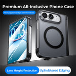 For iPhone Fold Magnetic Case with HD Clear Tempered Glass Film Hinge Protection Matte PC Phone Cover