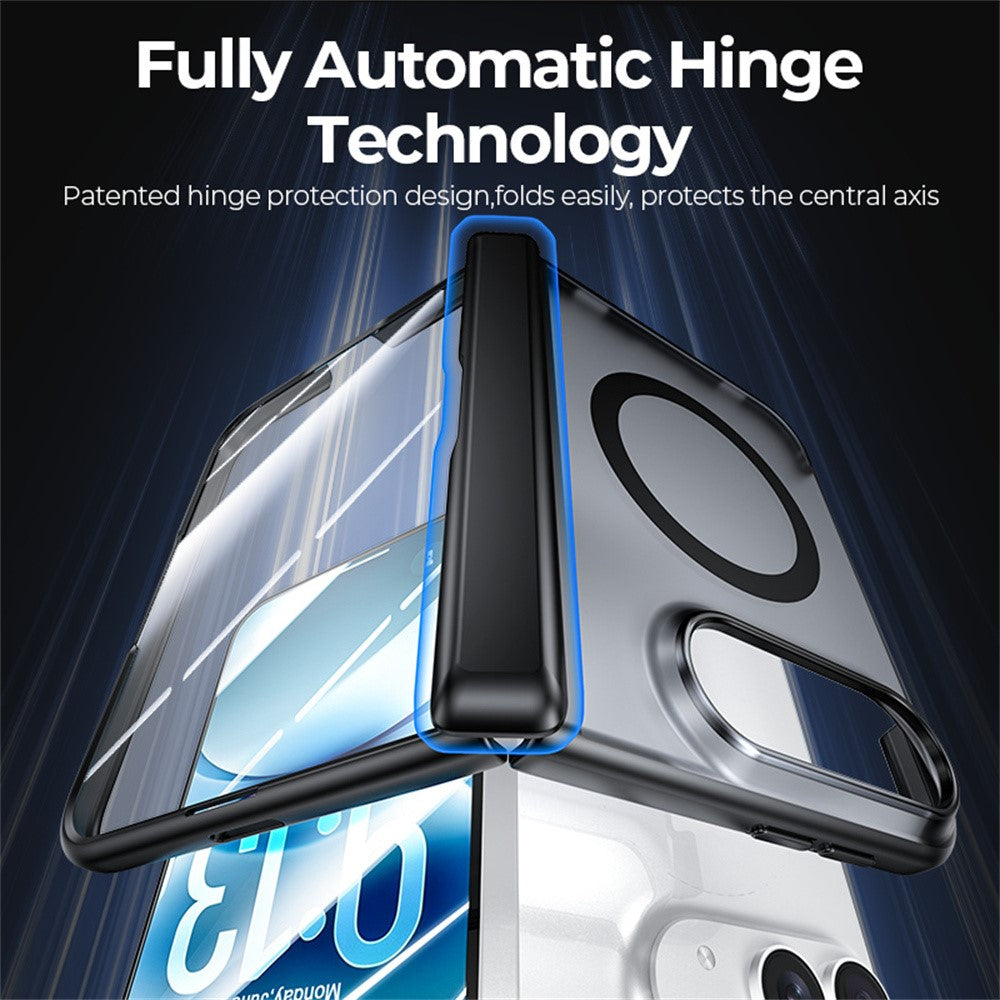 For iPhone Fold Magnetic Case with HD Clear Tempered Glass Film Hinge Protection Matte PC Phone Cover