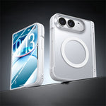 For iPhone Fold Magnetic Case with HD Clear Tempered Glass Film Hinge Protection Matte PC Phone Cover