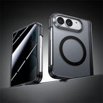 For iPhone Duo Magnetic Case with Anti-Spy Tempered Glass Film Hinge Protection Matte PC Phone Cover