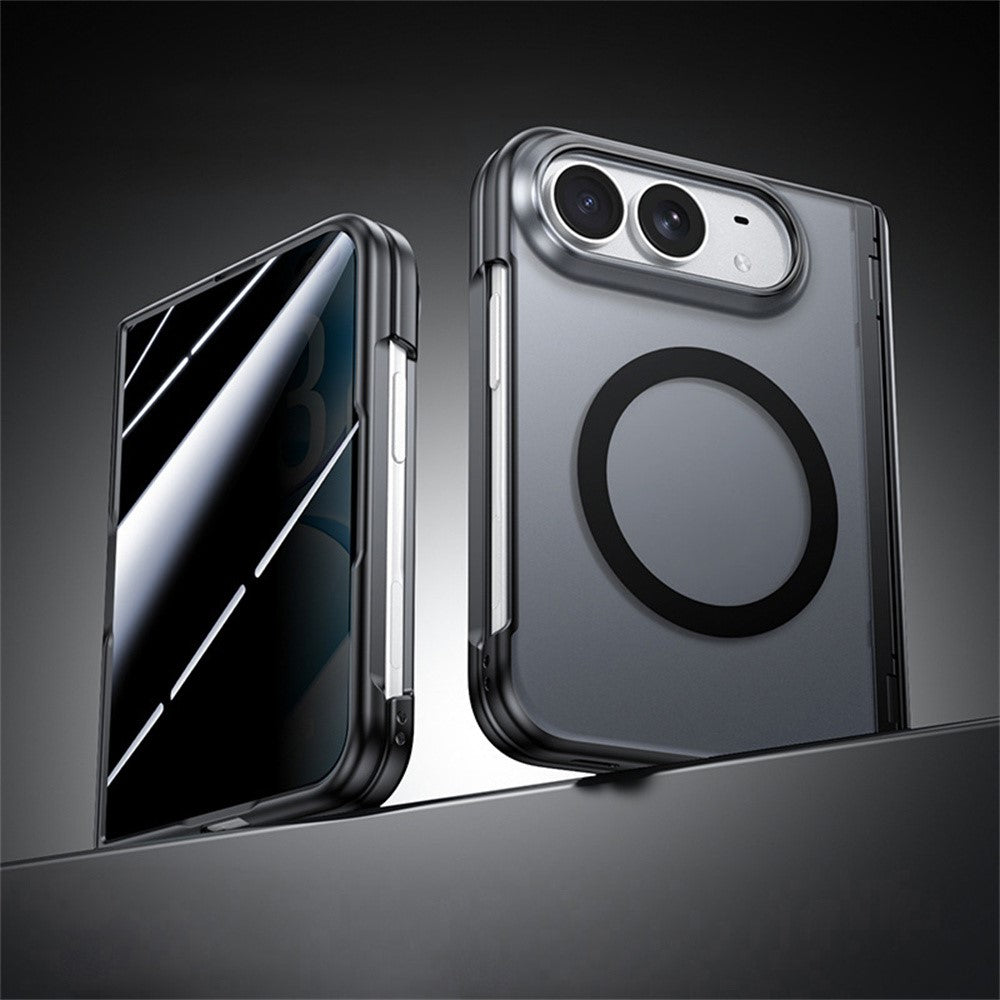 For iPhone Duo Magnetic Case with Anti-Spy Tempered Glass Film Hinge Protection Matte PC Phone Cover