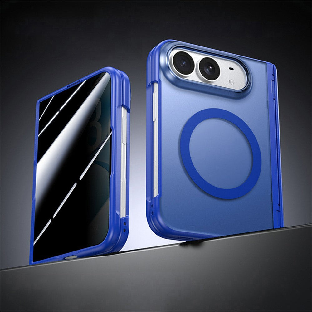 For iPhone Duo Magnetic Case with Anti-Spy Tempered Glass Film Hinge Protection Matte PC Phone Cover