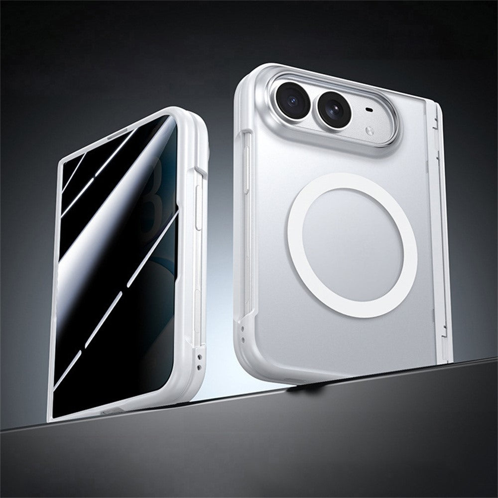 For iPhone Duo Magnetic Case with Anti-Spy Tempered Glass Film Hinge Protection Matte PC Phone Cover