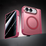 For iPhone Duo Magnetic Case with Anti-Spy Tempered Glass Film Hinge Protection Matte PC Phone Cover