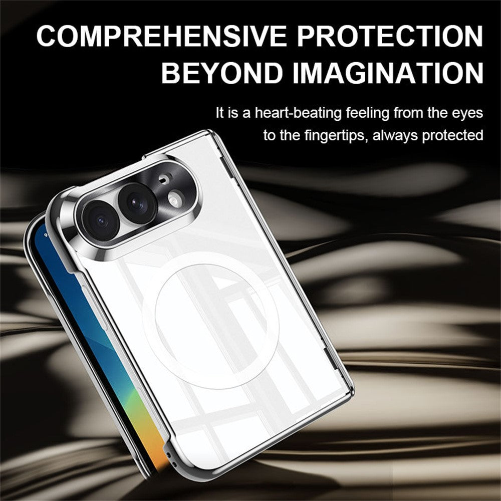 For iPhone Duo Magnetic Case with Anti-Spy Tempered Glass Film, Hinge Protection Electroplated PC Phone Cover