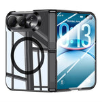 For iPhone Fold Magnetic Case with HD Clear Screen Film, Hinge Kickstand Electroplated PC Phone Cover