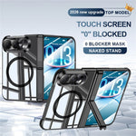 For iPhone Fold Magnetic Case with HD Clear Screen Film, Hinge Kickstand Electroplated PC Phone Cover