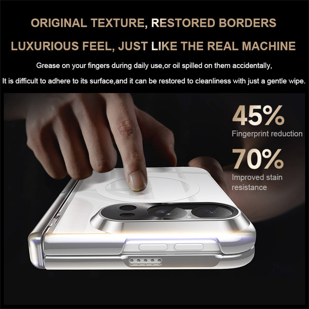 For iPhone Fold Magnetic Case with HD Clear Screen Film, Hinge Kickstand Electroplated PC Phone Cover