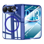 For iPhone Fold Magnetic Case with HD Clear Screen Film, Hinge Kickstand Electroplated PC Phone Cover