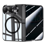 For iPhone Fold Magnetic Case with Anti-Spy Screen Film, Hinge Kickstand Electroplated PC Phone Cover