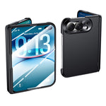 For iPhone Fold Case with HD Clear Tempered Glass Film Hard PC Skin-touch Phone Cover