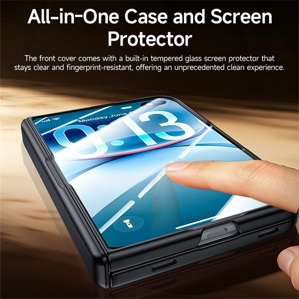 For iPhone Fold Case with HD Clear Tempered Glass Film Hard PC Skin-touch Phone Cover