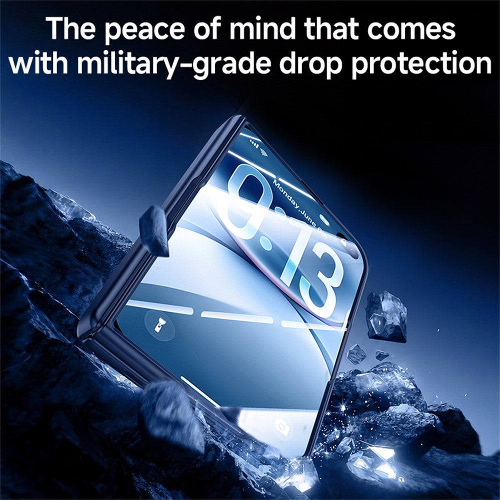For iPhone Fold Case with HD Clear Tempered Glass Film Hard PC Skin-touch Phone Cover