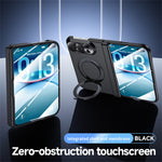 For iPhone Duo Case Magnetic Rotating Kickstand Hard PC Phone Cover with HD Clear Tempered Glass Film