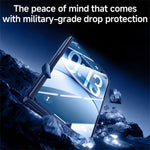 For iPhone Duo Case Magnetic Rotating Kickstand Hard PC Phone Cover with HD Clear Tempered Glass Film