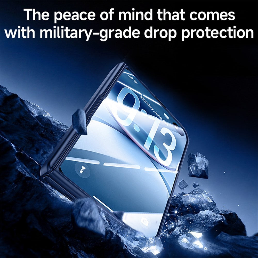 For iPhone Duo Case Magnetic Rotating Kickstand Hard PC Phone Cover with HD Clear Tempered Glass Film