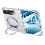 For iPhone Duo Case Magnetic Rotating Kickstand Hard PC Phone Cover with HD Clear Tempered Glass Film