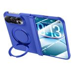 For iPhone Duo Case Magnetic Rotating Kickstand Hard PC Phone Cover with HD Clear Tempered Glass Film