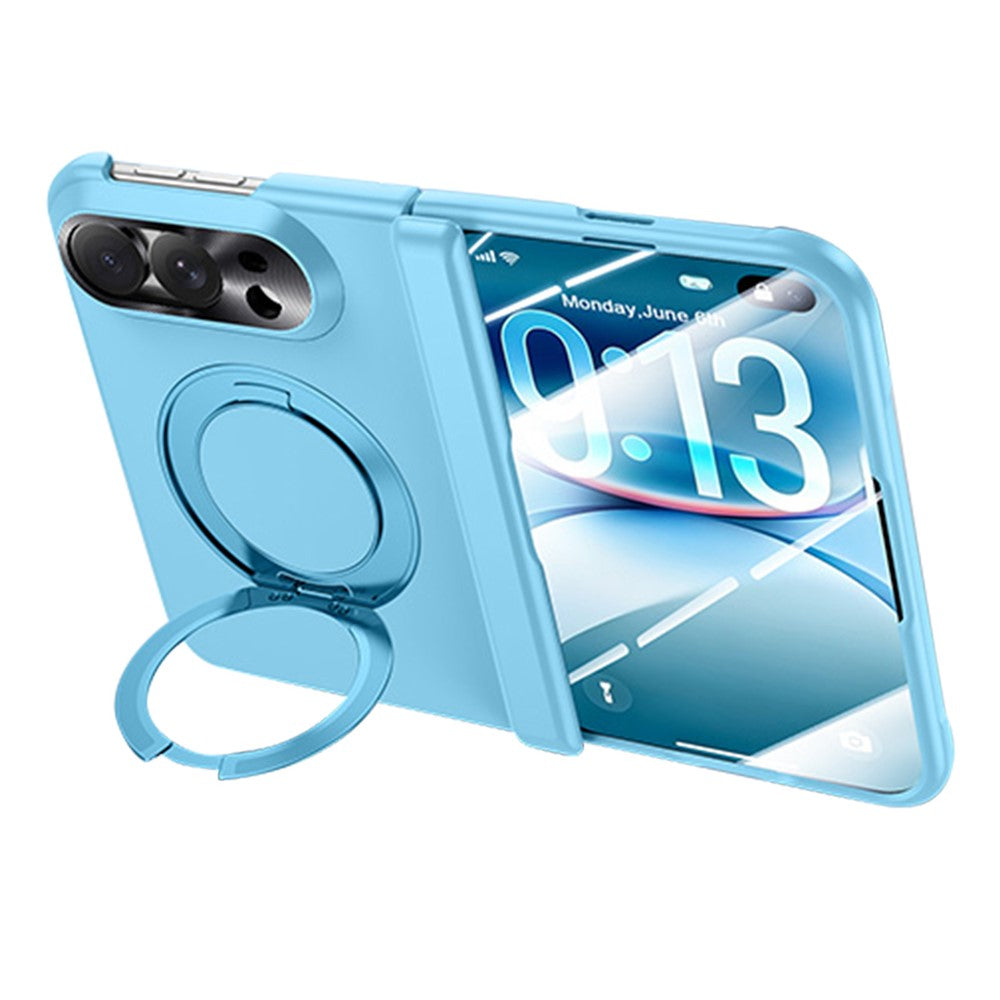 For iPhone Duo Case Magnetic Rotating Kickstand Hard PC Phone Cover with HD Clear Tempered Glass Film