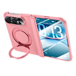 For iPhone Duo Case Magnetic Rotating Kickstand Hard PC Phone Cover with HD Clear Tempered Glass Film