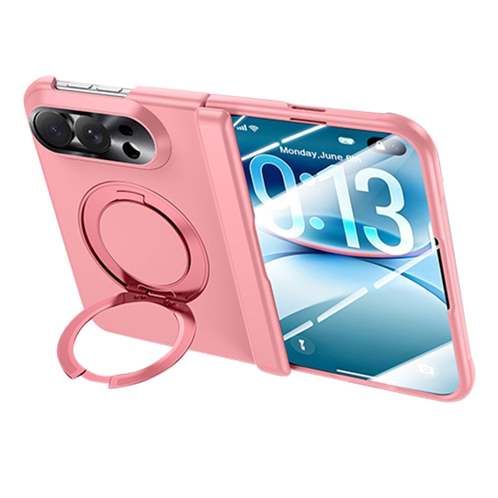 For iPhone Duo Case Magnetic Rotating Kickstand Hard PC Phone Cover with HD Clear Tempered Glass Film