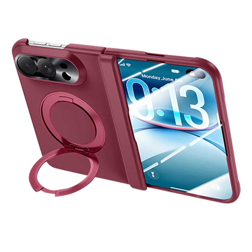 For iPhone Duo Case Magnetic Rotating Kickstand Hard PC Phone Cover with HD Clear Tempered Glass Film