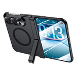 Til iPhone Fold magnetisk etui med HD klar hærdet glasfilm fjederhængsel støtteben hudtekstureret PC telefoncover