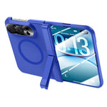 Til iPhone Fold magnetisk etui med HD klar hærdet glasfilm fjederhængsel støtteben hudtekstureret PC telefoncover