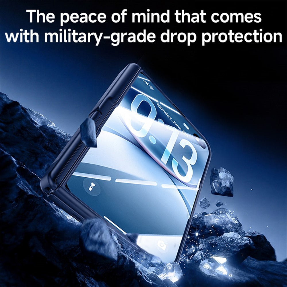 For iPhone Duo Magnetic Case with Anti-Spy Tempered Glass Film Spring Hinge Kickstand Skin-textured PC Phone Cover