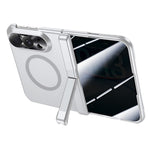 For iPhone Duo Magnetic Case with Anti-Spy Tempered Glass Film Spring Hinge Kickstand Skin-textured PC Phone Cover