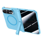 For iPhone Duo Magnetic Case with Anti-Spy Tempered Glass Film Spring Hinge Kickstand Skin-textured PC Phone Cover