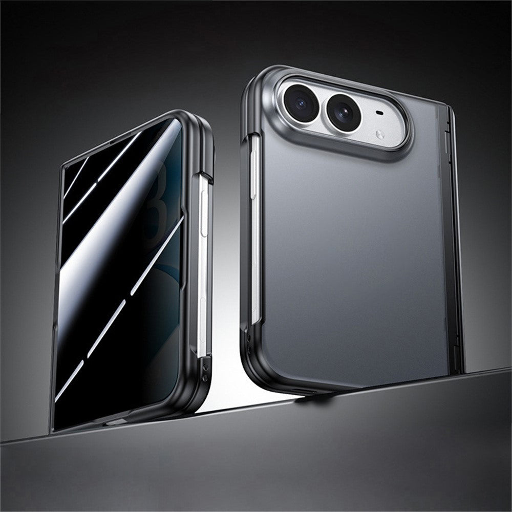 For iPhone Duo Case with Anti-Spy Tempered Glass Film Hinge Protection Frosted PC + TPU Ultra-Thin Phone Cover