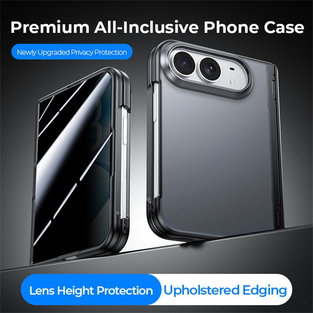 For iPhone Duo Case with Anti-Spy Tempered Glass Film Hinge Protection Frosted PC + TPU Ultra-Thin Phone Cover