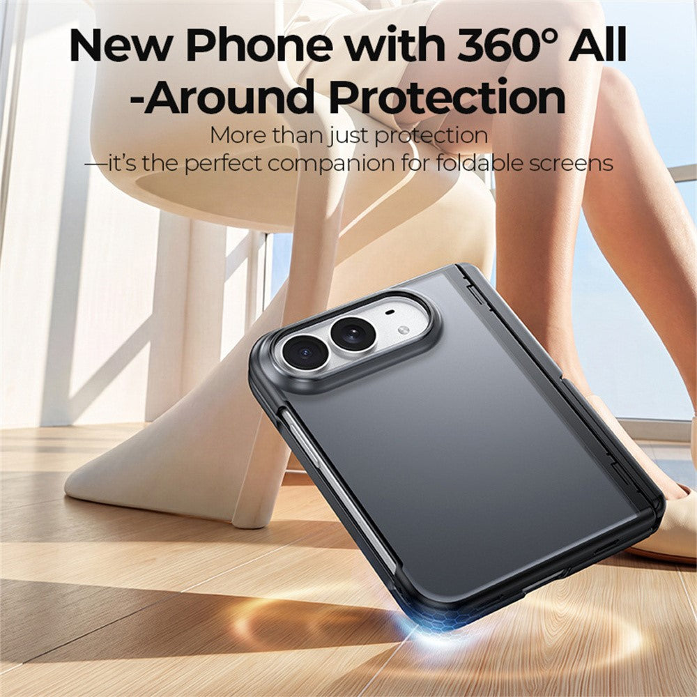 For iPhone Fold Case with HD Tempered Glass Film Hinge Kickstand Matte PC + TPU Ultra-Thin Phone Cover