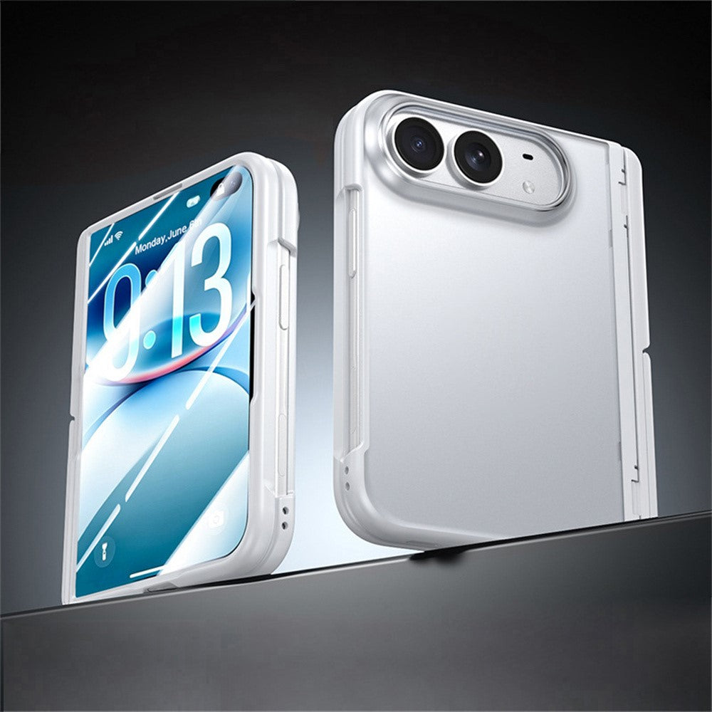 For iPhone Fold Case with HD Tempered Glass Film Hinge Kickstand Matte PC + TPU Ultra-Thin Phone Cover