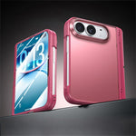 For iPhone Fold Case with HD Tempered Glass Film Hinge Kickstand Matte PC + TPU Ultra-Thin Phone Cover