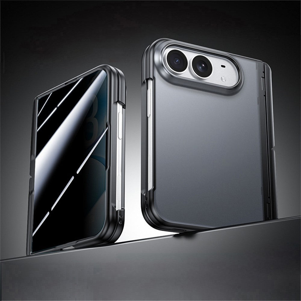 Til iPhone Fold Cover med Anti-Spion Hærdet Glasfilm Hængsel Kickstand Mat PC + TPU Ultratyndt Telefoncover