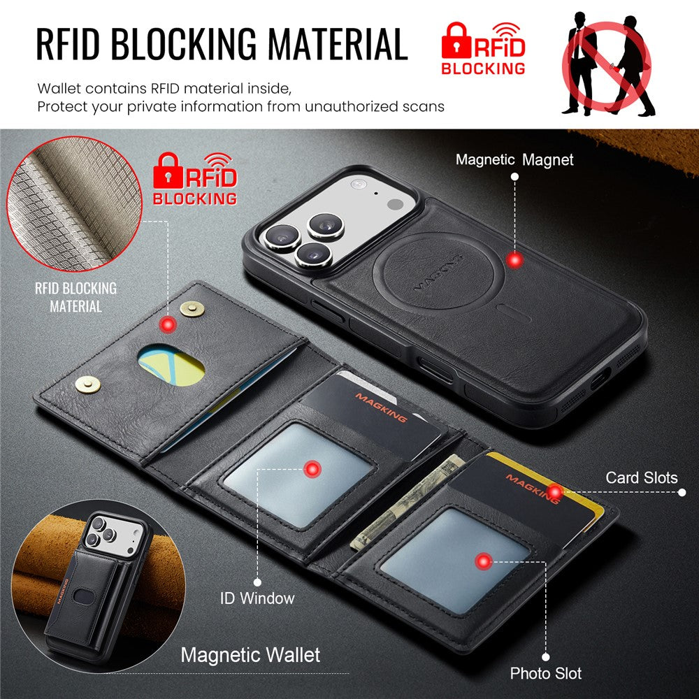 MAGKING K5 til iPhone 18 Pro Max / 17 Pro Max Cover RFID-blokerende Pung med 8 Kort Lommer i PU-læder bagcover