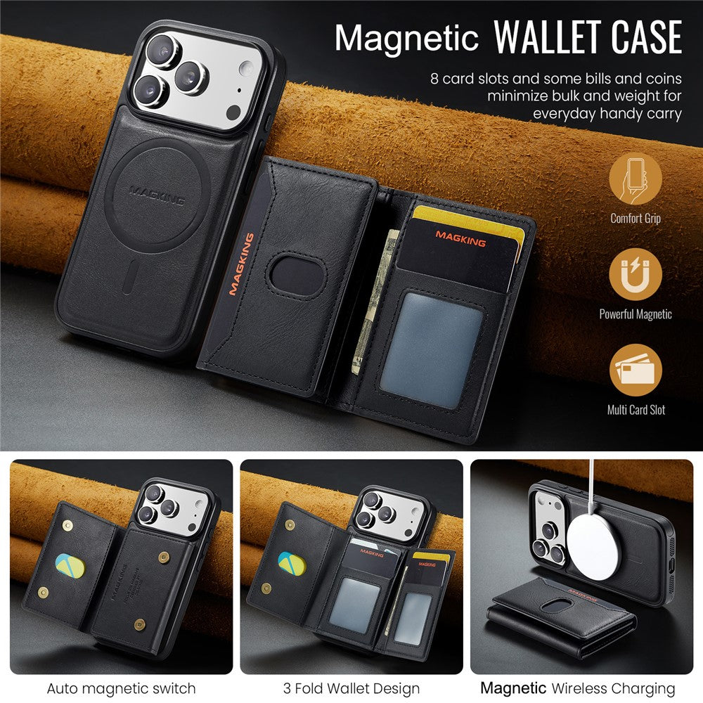 MAGKING K5 for iPhone 18 Pro / 17 Pro Case RFID Blocking 8 Card Holder PU Leather Phone Back Cover
