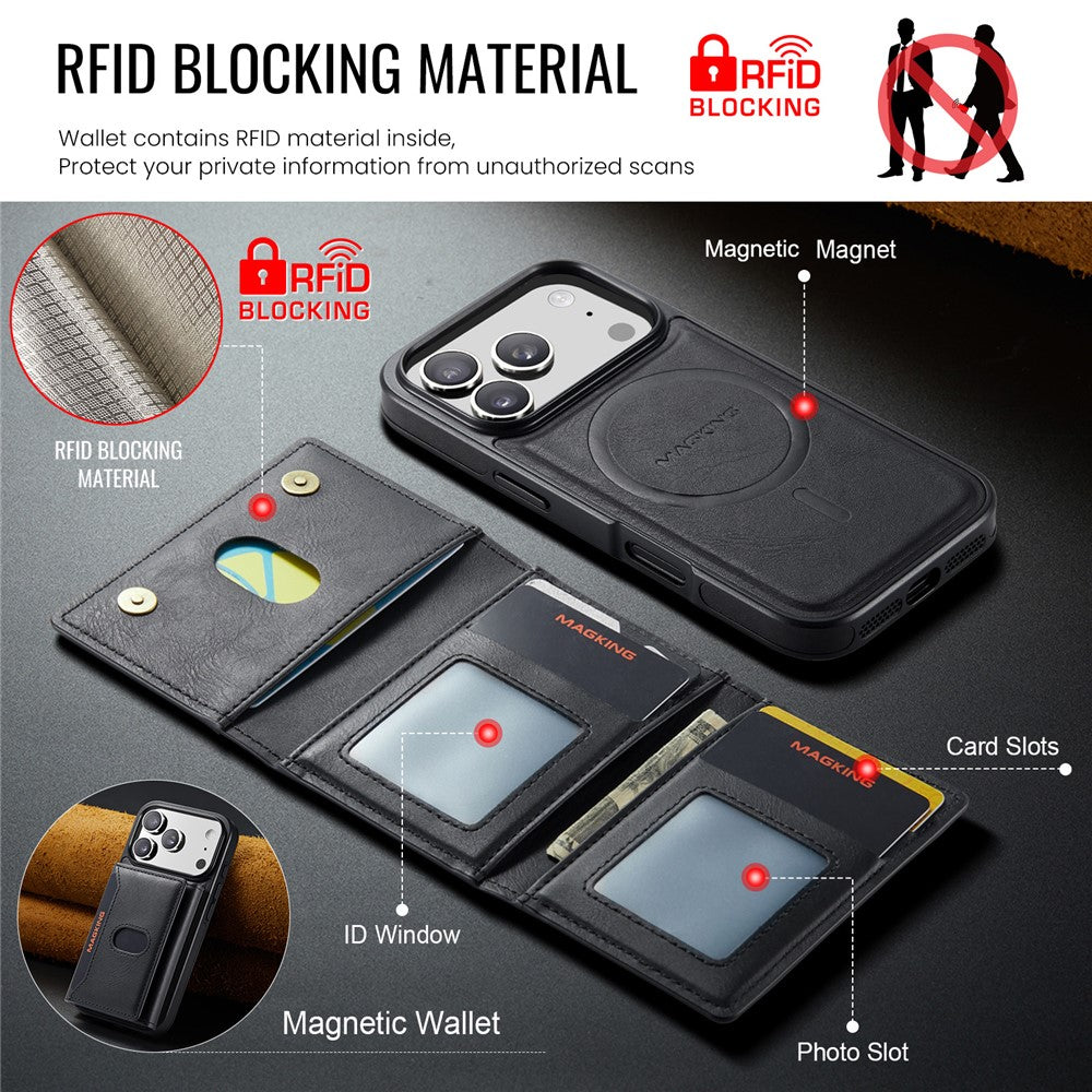 MAGKING K5 for iPhone 18 Pro / 17 Pro Case RFID Blocking 8 Card Holder PU Leather Phone Back Cover