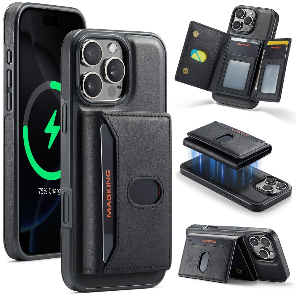 MAGKING K5 til iPhone 16 Pro Cover RFID Blokerende 8 Kortlommer PU Læder Telefon Bagside Cover