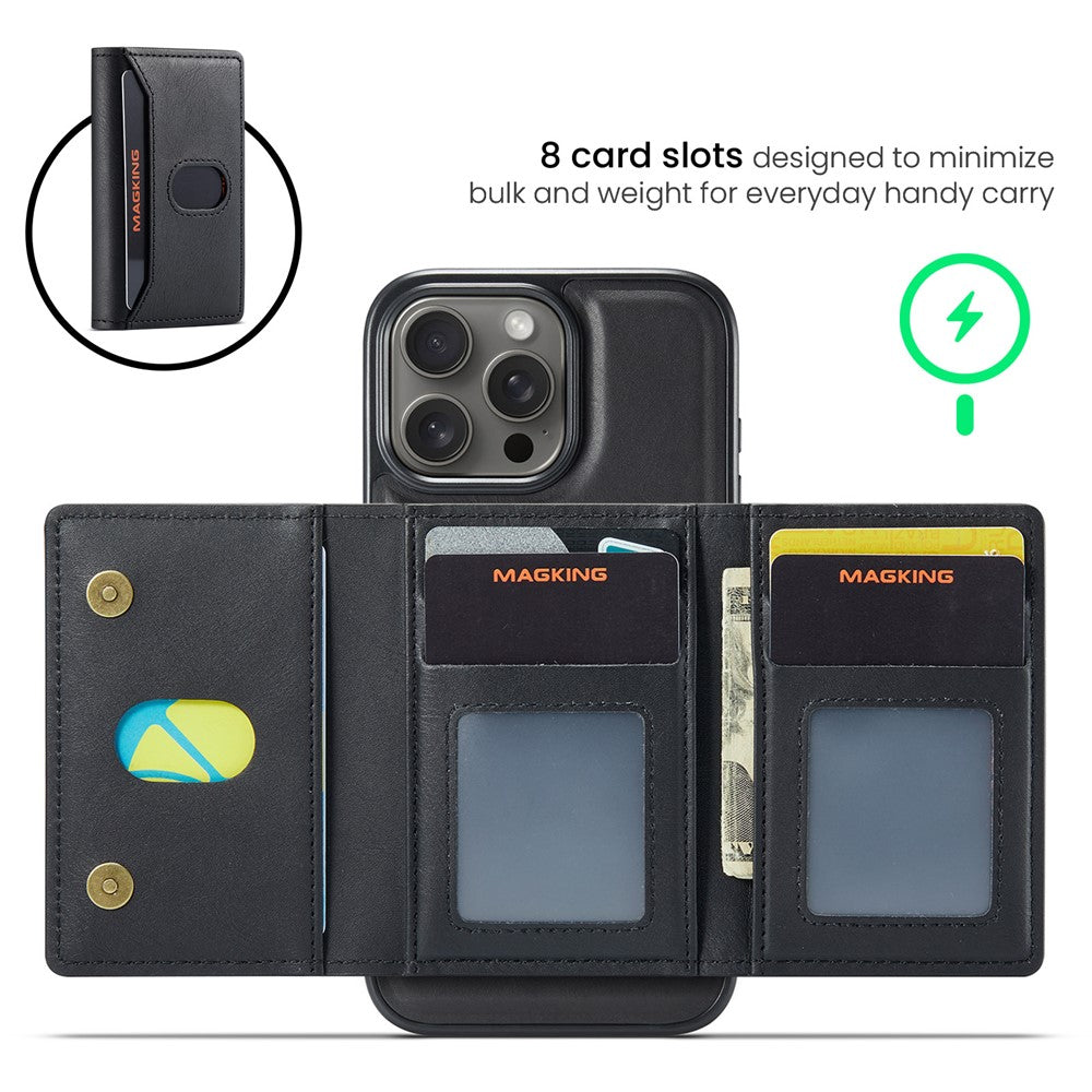 MAGKING K5 til iPhone 16 Pro Cover RFID Blokerende 8 Kortlommer PU Læder Telefon Bagside Cover