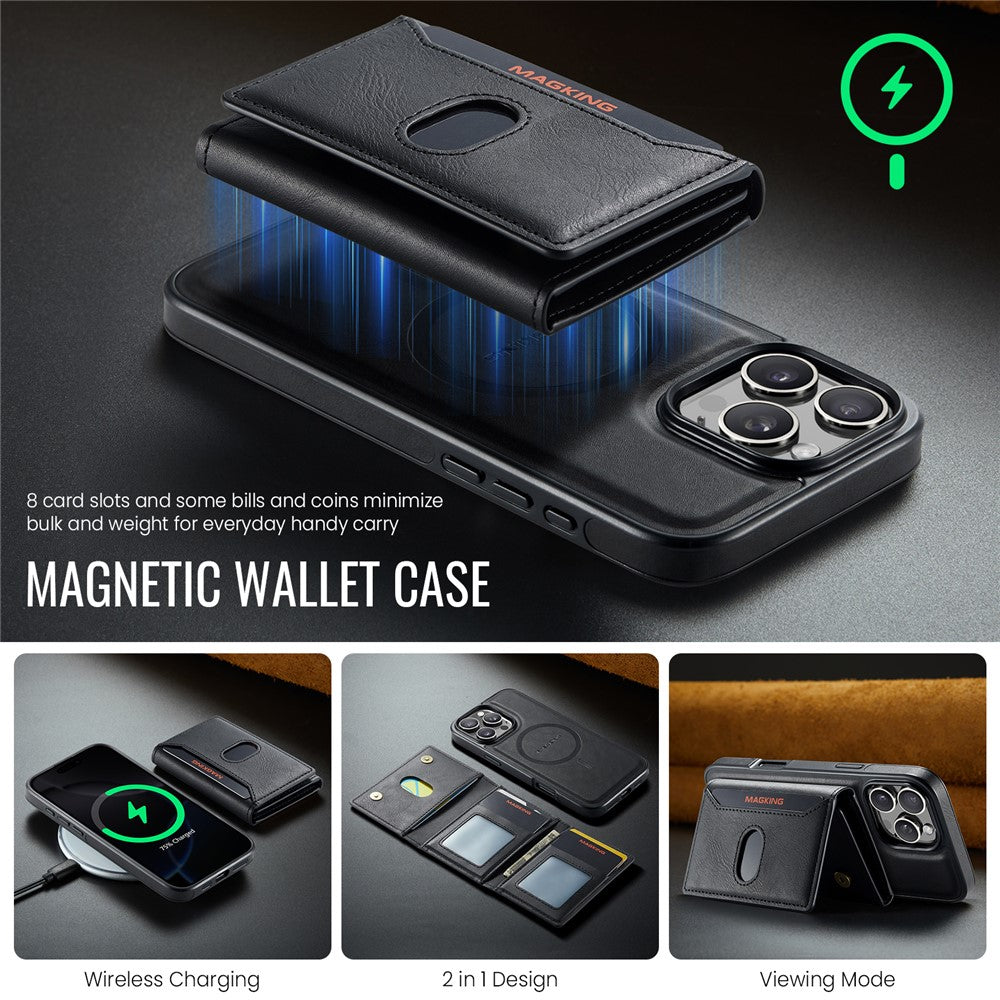 MAGKING K5 til iPhone 16 Pro Cover RFID Blokerende 8 Kortlommer PU Læder Telefon Bagside Cover