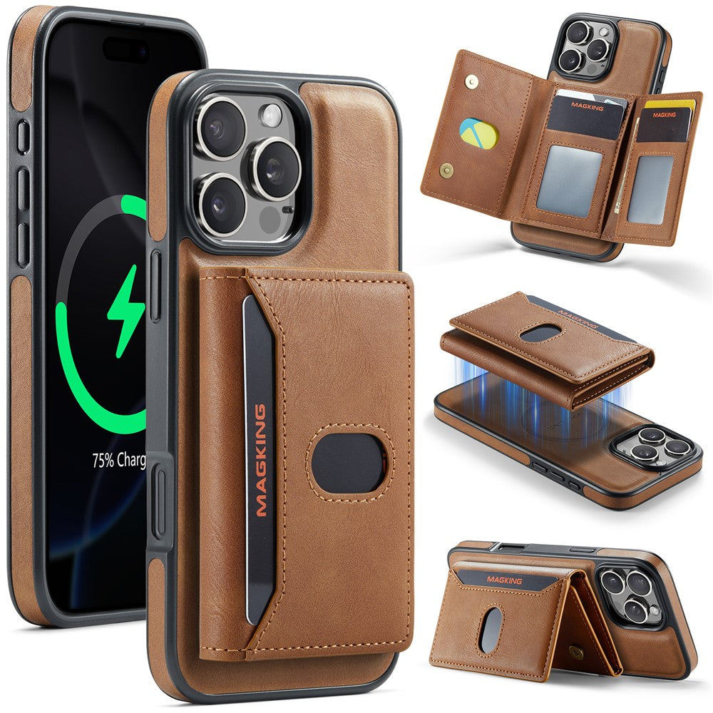 MAGKING K5 til iPhone 16 Pro Cover RFID Blokerende 8 Kortlommer PU Læder Telefon Bagside Cover