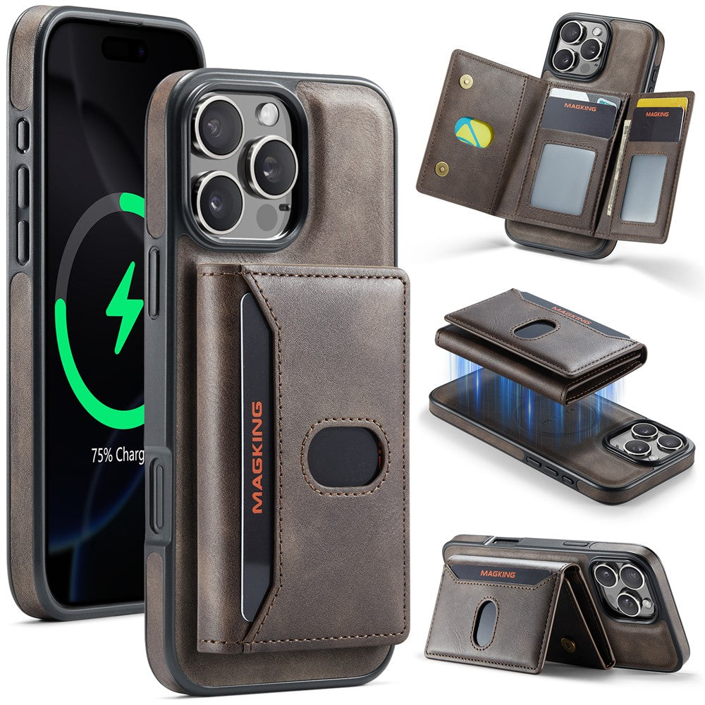 MAGKING K5 til iPhone 16 Pro Cover RFID Blokerende 8 Kortlommer PU Læder Telefon Bagside Cover
