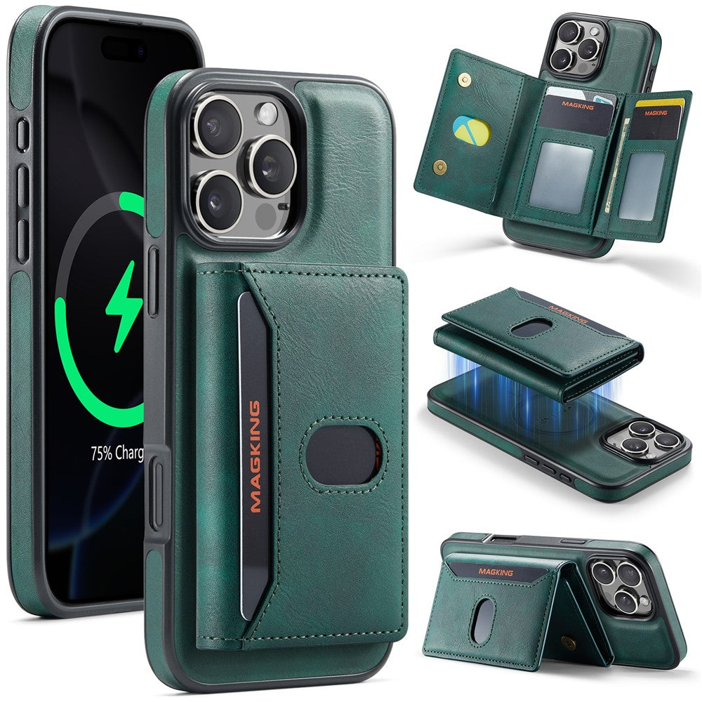 MAGKING K5 til iPhone 16 Pro Cover RFID Blokerende 8 Kortlommer PU Læder Telefon Bagside Cover