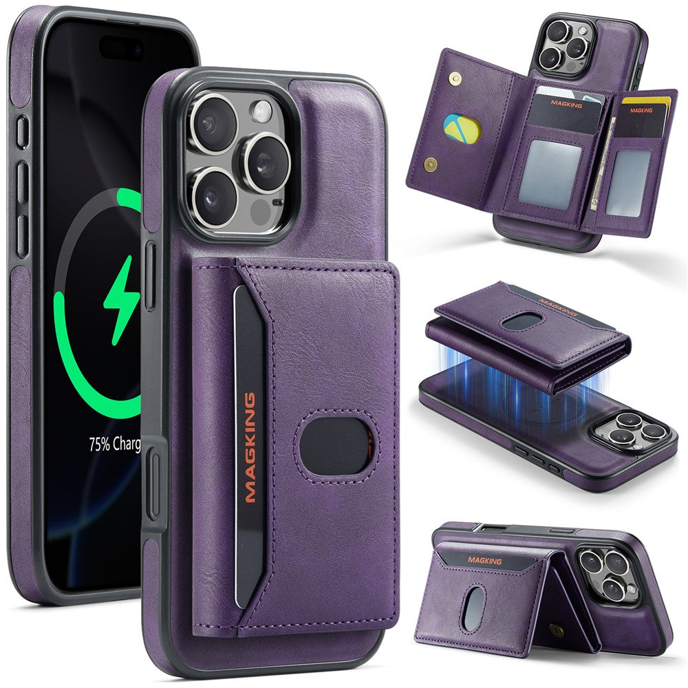MAGKING K5 til iPhone 16 Pro Cover RFID Blokerende 8 Kortlommer PU Læder Telefon Bagside Cover